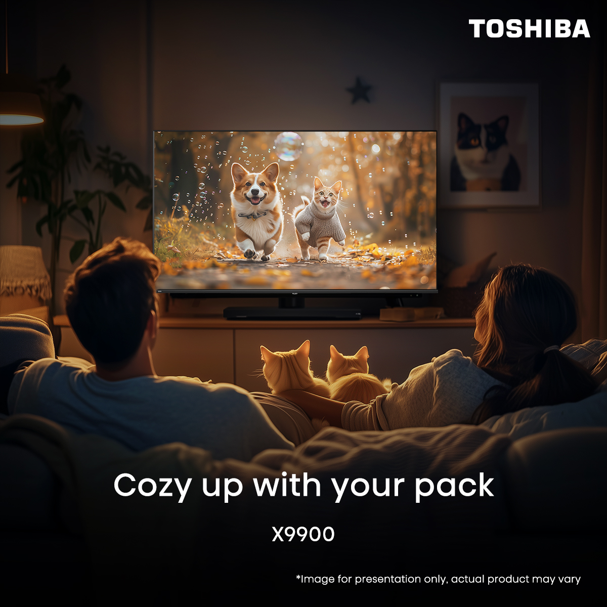 They may steal the blanket, but not the remote. Snuggle up with your furry ones for a cozy night in with the #ToshibaTV. What's your pet's favorite spot to settle on?