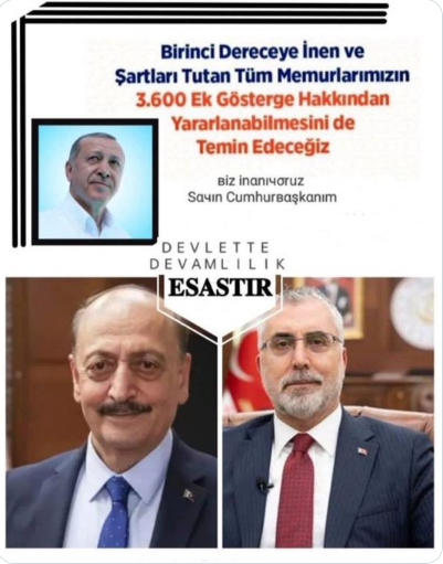 Sy Cumhurbaşkanım <a href="/RTErdogan/">Recep Tayyip Erdoğan</a>
Gülümsemek Umut ve Gücün sembolüdür
Umudun
İcraatın
Geleceğin
Partisi olarak
Yönetici #KamuŞefleri ne SÖZ VERDİĞİNİZ
✅Ek Ödeme
✅ÖHT
✅3600 Ek Gösterge
Düzenlemesini
TBMM'den Yasalaştırarak
Bizleri de güldürün.
<a href="/isikhanvedat/">Prof. Dr. Vedat Işıkhan</a>
<a href="/vedatbilgn/">Vedat Bilgin</a>
<a href="/memetsimsek/">Mehmet Simsek</a>