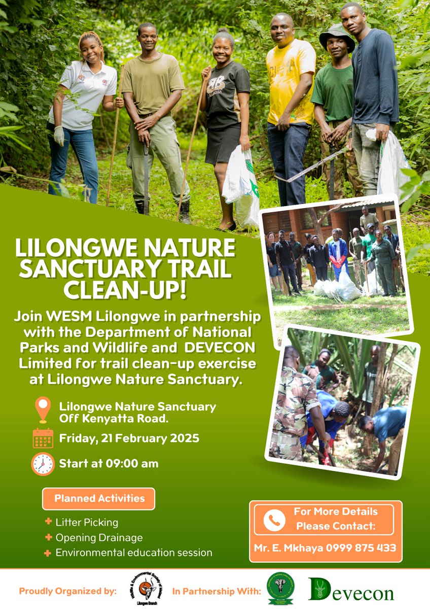 Join us tomorrow at Lilongwe Nature Sanctuary for a clean up exercise starting from 9 am.