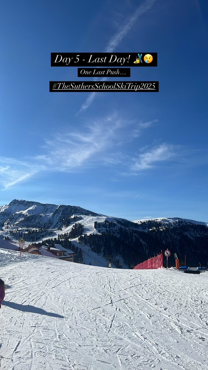 SuthersSchool's tweet photo. Day 5 - One more day of skiing, before we start our travel back to school this evening! 😢 A lot of tired legs, but one last push.. 🎿#TheSuthersSchoolSkiTrip2025 https://t.co/aNKAeyNypo