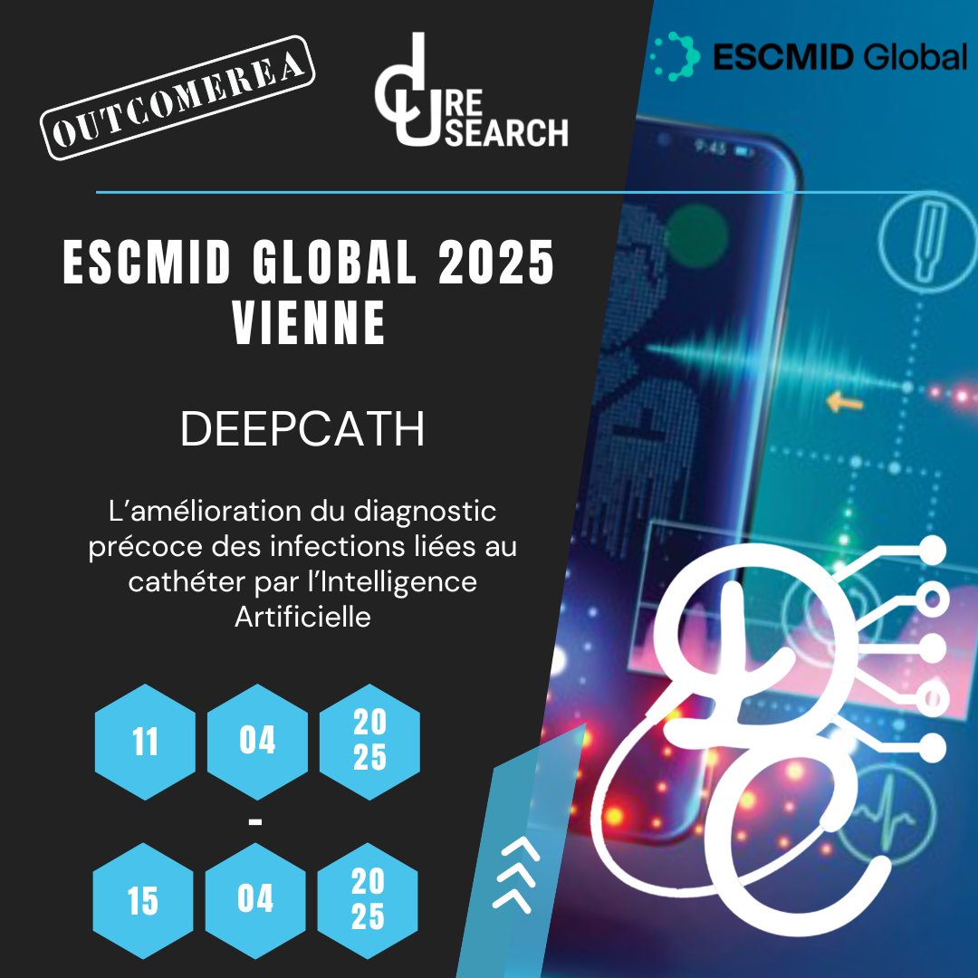Nous avons le plaisir de vous informer que le Dr. Niccolò BUETTI présentera les résultats de l’étude DEEPCATH lors de l’ESCMID Global 2025 🌍, qui se tiendra à Vienne du 11 au 15 avril 2025 ! 📆
#ESCMID2025 #DEEPCATH #IAenSanté #IA #Infectiologie #prevention