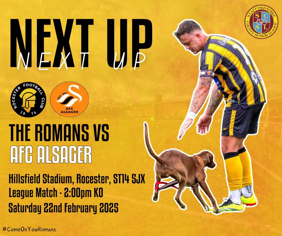 League action is back at Hillsfield on Saturday as we take on a Alsager in what is a massive came and could shake up positions at the top of the table! 

#ComeOnYouRomans 🟡⚫️