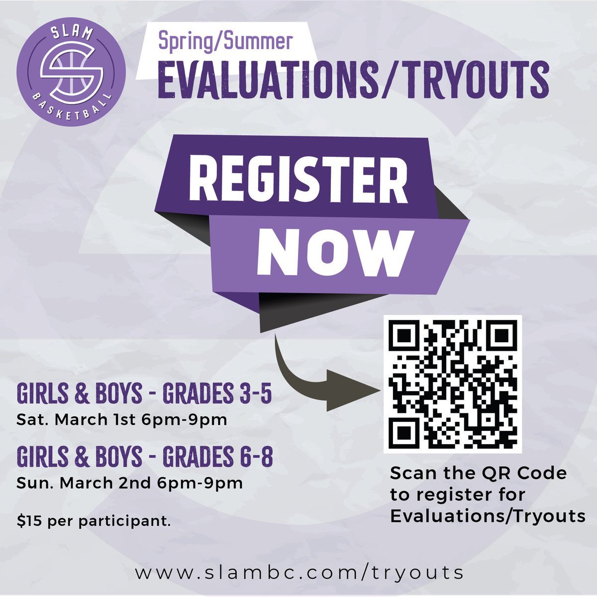 Join us for an action-packed Slam Basketball Evaluation &amp; Try-Out Weekend! 🏀🏆  
Showcase your skills and hustle in front of our experienced coaching staff. 

slambc.com/tryouts