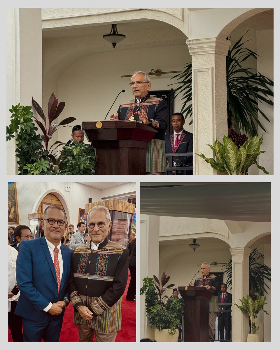 PeruEnIndonesia's tweet photo. H.E. José Ramos-Horta, President of the Democratic Republic of Timor Leste, and Ambassador of Peru, Luis Tsuboyama during the “2025 Annual Diplomatic Reception” held at the Presidential Palace in Dili on yesterday February 19th 2025. https://t.co/zAyL8WTWcl