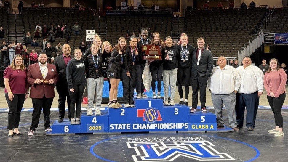 NEBwrestle's tweet photo. The Class A Girls TEAM CHAMPIONS! The Norfolk Lady Panthers! https://t.co/ZV6taDsxVf