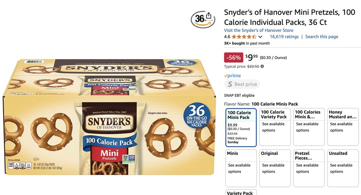 SanctuaryFBA's tweet photo. Was: $22.50
Now: $9.99
What?: Snyder's of Hanover Mini Pretzels, 100 Calorie Individual Packs, 36 Ct
Link: https://t.co/QXo3tJMoKX
Notes: Great deal for anyone especially a family https://t.co/UOUkMA3egn