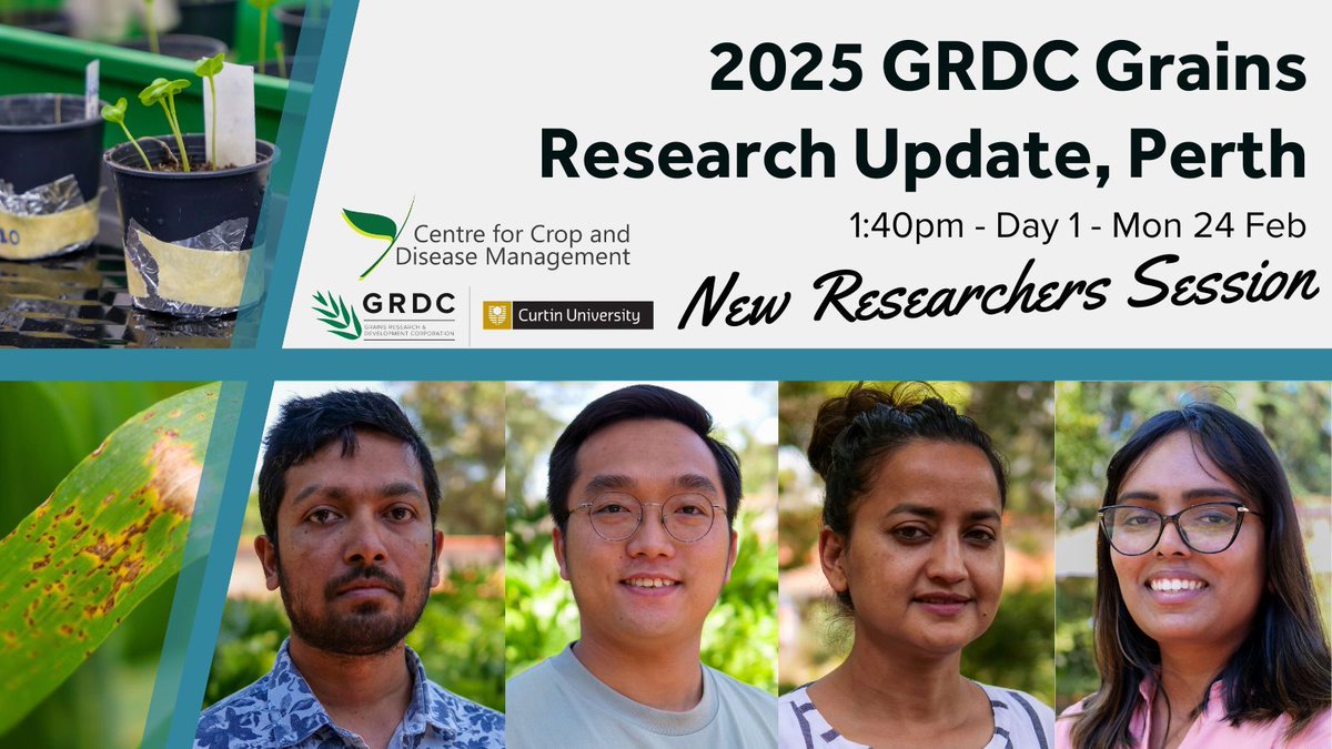 🎤 Catch us at #GRDCUpdates on Monday!
Don't miss CCDM's students Mohitul Hossain, Viet-Cuong Han, Anjana Sharma &amp; Varthini Govindaraju Punithan presenting in the New Researchers session.
📅 Mon, 24 Feb | ⏰ 1:40 PM | 📍 Session 8
<a href="/theGRDC/">GRDC</a> <a href="/CurtinUni/">Curtin University</a>