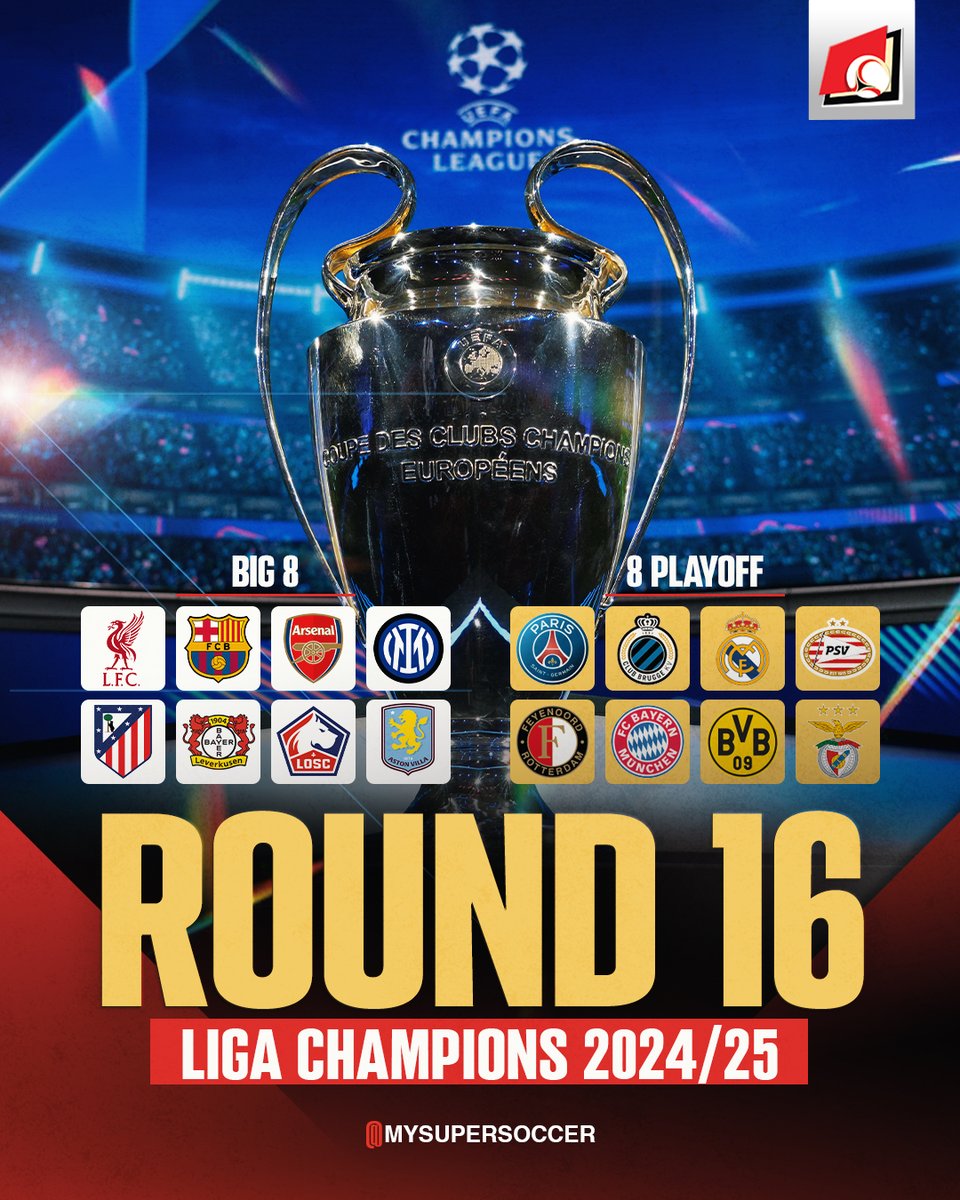 my_supersoccer's tweet photo. Lengkap deh peserta Round 16 Liga Champions 2024/25 🤩🤩 Siapa ketemu siapa gaes? Bisik prediksinya sini!

#SUPERLIVE
#SUPERSOCCER
#INIRASANYASUPER
#LIGACHAMPIONS https://t.co/vq47bTk37i