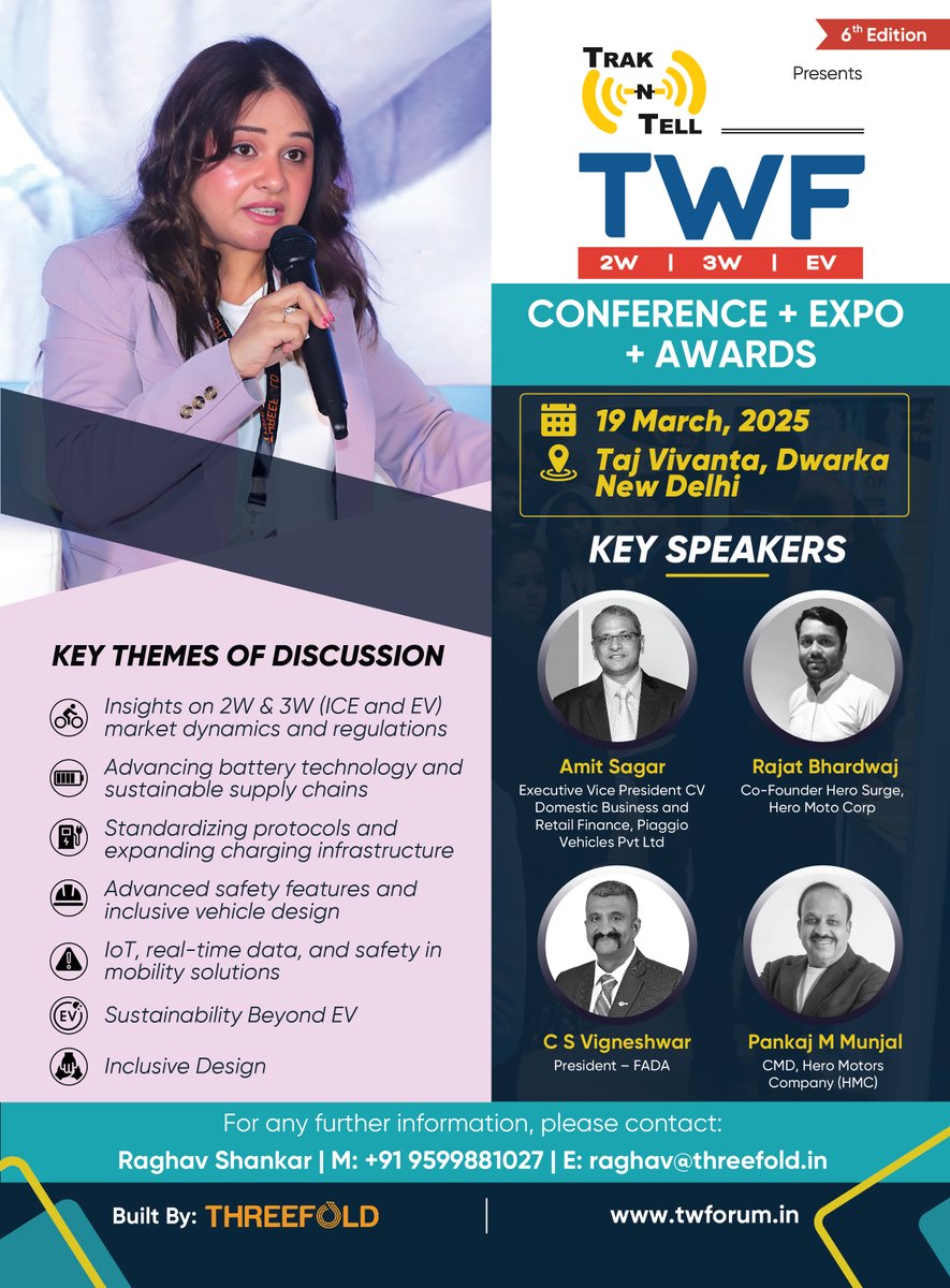 forum_two's tweet image. TWF 2025: Join India’s leading conference + expo + awards for the 2W, 3W, &amp;amp; EV industries!
March 19, 2025, Taj Vivanta, New Delhi.
Nominate now: bit.ly/3W2hRt3. Deadline: Feb 28!
Raghav Shankar at +91 9599881027 | raghav@threefold.in
#TWF2025 #EVRevolution