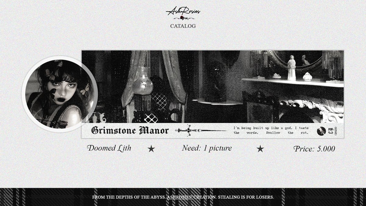🗝️ New catalog unlocked: Doomed Lith.

If you’re into gothic and royal aesthetics, this one’s for you! But I’m totally flexible and can work with any theme you have in mind. Comes in both color and monochrome. DM me if there are any issues with the layouts. Xx #zonauang