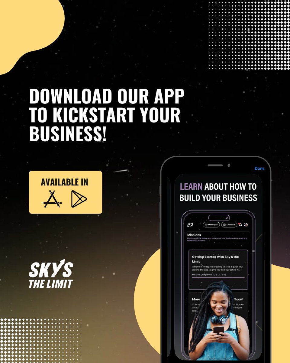 Dream of launching your own business? ​ Our app connects you with mentors &amp; a supportive community to help you get started.
​
Download now &amp; kickstart your journey:
iOS: hubs.la/Q037s_Fw0
Android: hubs.la/Q037t0p60

#SkysTheLimit #STL #Entrepreneurship