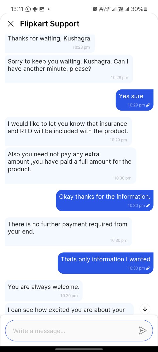 ishanpk's tweet photo. @Flipkart @atherenergy , this is unacceptable! 🚨
I purchased the Ather Rizta S after confirming with your agent &amp; customer care that insurance &amp; RTO charges were included. Now, after multiple chats, you’re denying it. Nowhere was it mentioned that these charges aren’t covered https://t.co/8faB9owsih