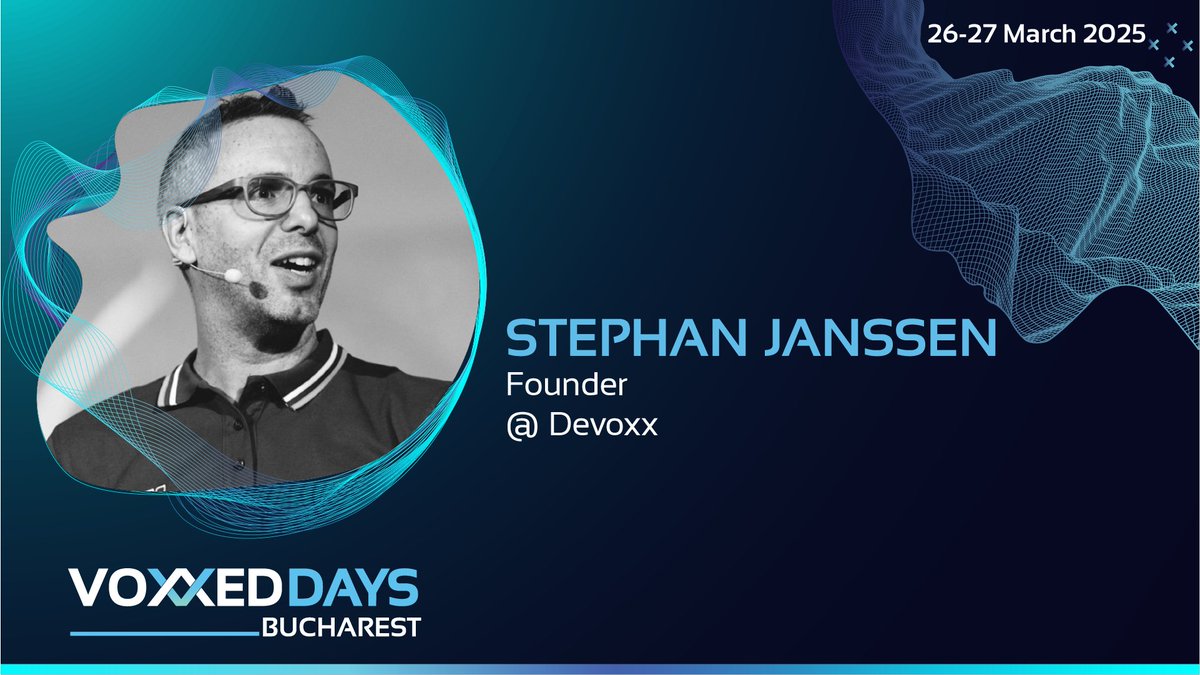 Voxxed Days Bucharest (26-27 March 2025) (@voxxedbucharest) on Twitter photo 🎉 We're delighted to welcome <a href="/Stephan007/">Stephan Janssen ☕️🧠🧞♂️</a> to <a href="/VoxxedBucharest/">Voxxed Days Bucharest (26-27 March 2025)</a>!
As the founder of <a href="/Devoxx/">Devoxx</a>, he is passionate about R&D and software innovation, constantly improving Devoxx-related applications, including the CFP web app.
🎟️ Save your spot here: romania.voxxeddays.com/voxxed-days-bu…
#developers 🎉 We're delighted to welcome <a href="/Stephan007/">Stephan Janssen ☕️🧠🧞♂️</a> to <a href="/VoxxedBucharest/">Voxxed Days Bucharest (26-27 March 2025)</a>!
As the founder of <a href="/Devoxx/">Devoxx</a>, he is passionate about R&D and software innovation, constantly improving Devoxx-related applications, including the CFP web app.
🎟️ Save your spot here: romania.voxxeddays.com/voxxed-days-bu…
#developers