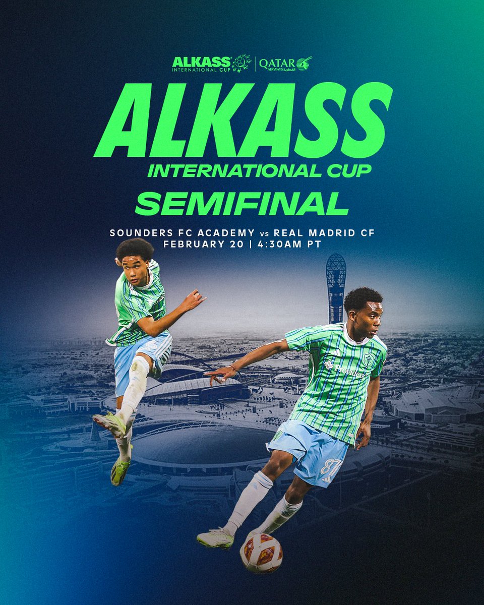 Seattle Sounders FC (@soundersfc) on Twitter photo A spot in the final on the line 👏
Best of luck to our <a href="/SoundersAcademy/">Sounders FC Academy</a> U-16s, who face off with Real Madrid in the semifinals of the Alkass International Cup tomorrow morning! A spot in the final on the line 👏
Best of luck to our <a href="/SoundersAcademy/">Sounders FC Academy</a> U-16s, who face off with Real Madrid in the semifinals of the Alkass International Cup tomorrow morning!