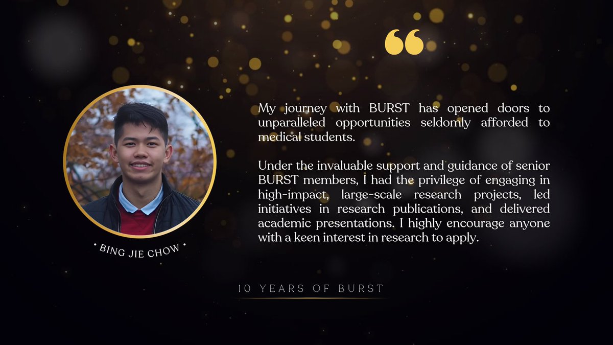 BURST Urology (@bursturology) on Twitter photo โจ "My journey with BURST has opened doors to unparalleled opportunities seldomly afforded to medical students."
- <a href="/BingjieChow/">Bing Jie Chow</a>, our Webmaster
Join us by Feb 28th: redcap.slms.ucl.ac.uk/surveys/?s=3JXโฆ
#BURST10 #UroSoMe โจ "My journey with BURST has opened doors to unparalleled opportunities seldomly afforded to medical students."
- <a href="/BingjieChow/">Bing Jie Chow</a>, our Webmaster
Join us by Feb 28th: redcap.slms.ucl.ac.uk/surveys/?s=3JXโฆ
#BURST10 #UroSoMe