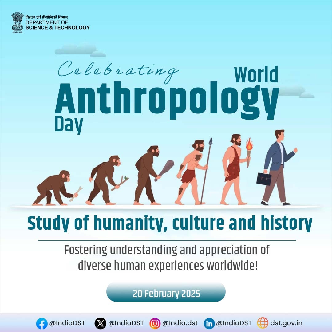 DSTIndia (@indiadst) on Twitter photo #WorldAnthropologyDay 🌍
A day to celebrate the study of #humanity, #culture, & #history, fostering deeper understanding and appreciation of diverse human experiences across the world🔎✨
Let's explore, learn, & connect!✅
<a href="/DrJitendraSingh/">Dr Jitendra Singh</a> <a href="/karandi65/">Abhay Karandikar</a> #WorldAnthropologyDay 🌍
A day to celebrate the study of #humanity, #culture, & #history, fostering deeper understanding and appreciation of diverse human experiences across the world🔎✨
Let's explore, learn, & connect!✅
<a href="/DrJitendraSingh/">Dr Jitendra Singh</a> <a href="/karandi65/">Abhay Karandikar</a>