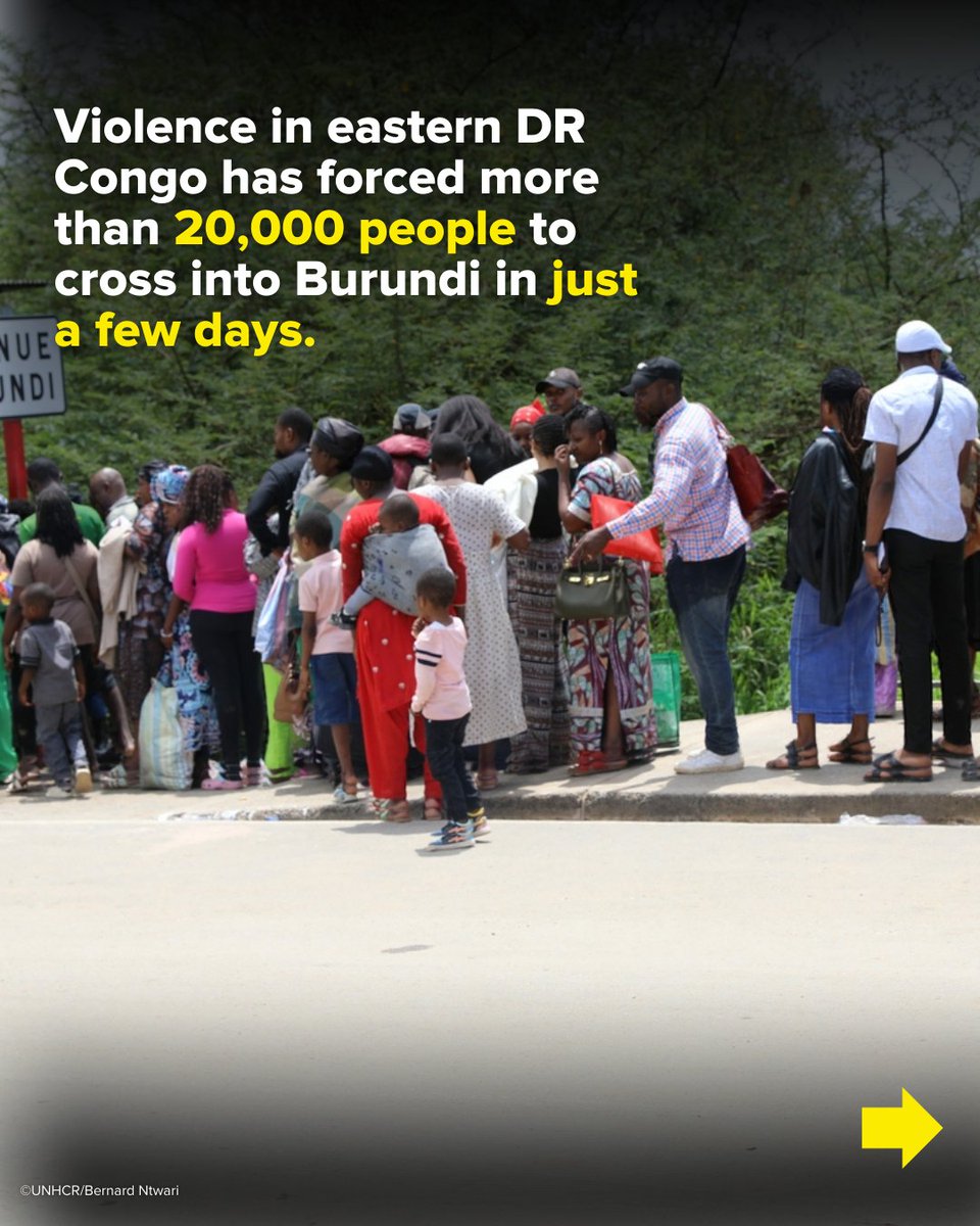 Refugees's tweet photo. 🚨 Since the weekend, over 20,000 people have crossed into Burundi, fleeing violence in eastern DR Congo.

Many are exhausted, separated from family and in urgent need of help.

UNHCR is on the ground delivering lifesaving assistance, but more support is needed. https://t.co/M9pSzMvDNU
