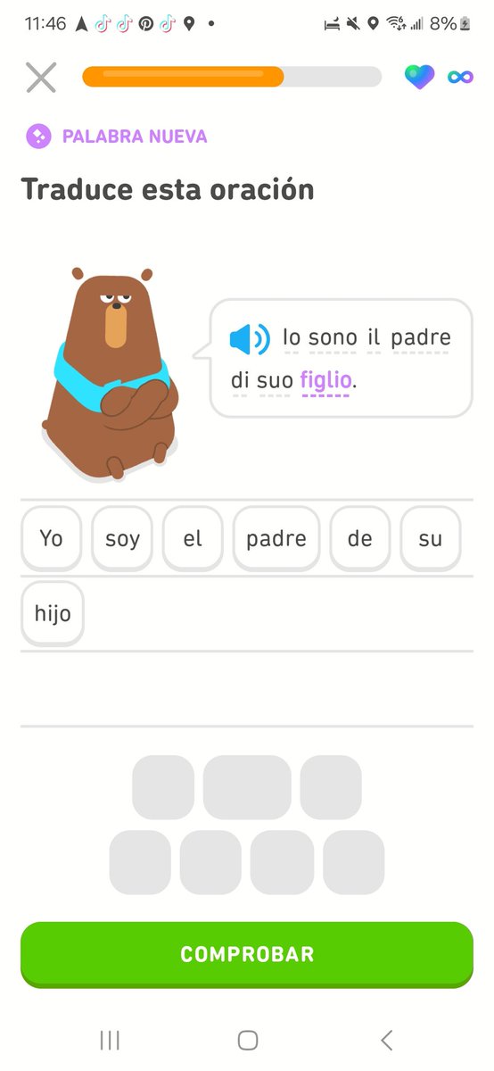 Duolingo siempre enseñandome como crear drama en italiano