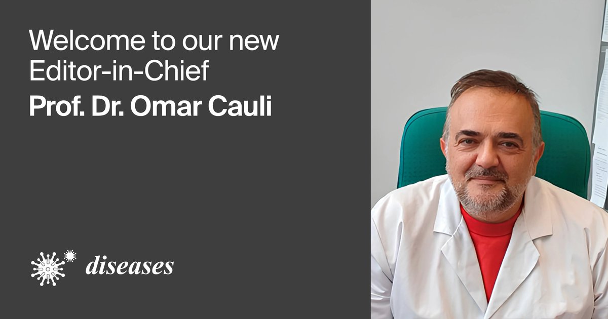 🥳Share the Good News that we are pleased to announce that Prof. Dr. Omar Cauli <a href="/CauliOmar85563/">Omar Cauli</a>  has been appointed Editor-in-Chief of Diseases. 
❤️We look forward to his valuable input for the continued success of Diseases. 
mdpi.com/about/announce…
#MDPI_Diseases <a href="/MDPIOpenAccess/">MDPI</a>