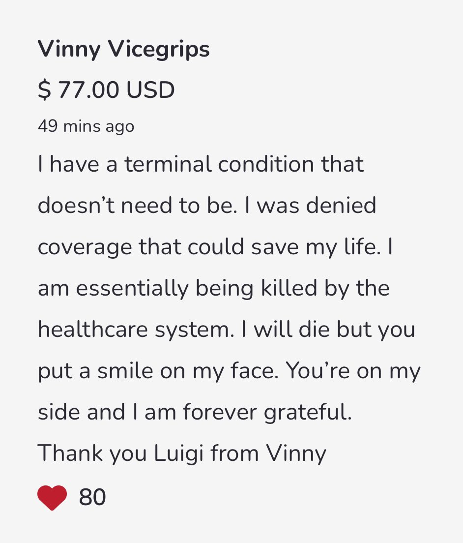 Reading this testimony breaks my heart… 

How dare the disgusting filthy fucking media, through the mouths of so-called professional journalists, belittle, mock, infantilize and with total coldness, not cover the real reason why #LuigiMangione has the defense of the people?