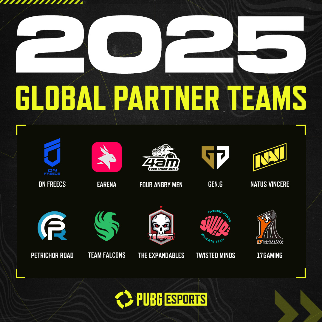PUBG Esports (@pubgesports) on Twitter photo We are thrilled to announce the 10 new partners of the 2025 PUBG Esports Global Partner Team Programπͺ
<a href="/PUBG/">PUBG: BATTLEGROUNDS</a> #pubgesports We are thrilled to announce the 10 new partners of the 2025 PUBG Esports Global Partner Team Programπͺ
<a href="/PUBG/">PUBG: BATTLEGROUNDS</a> #pubgesports