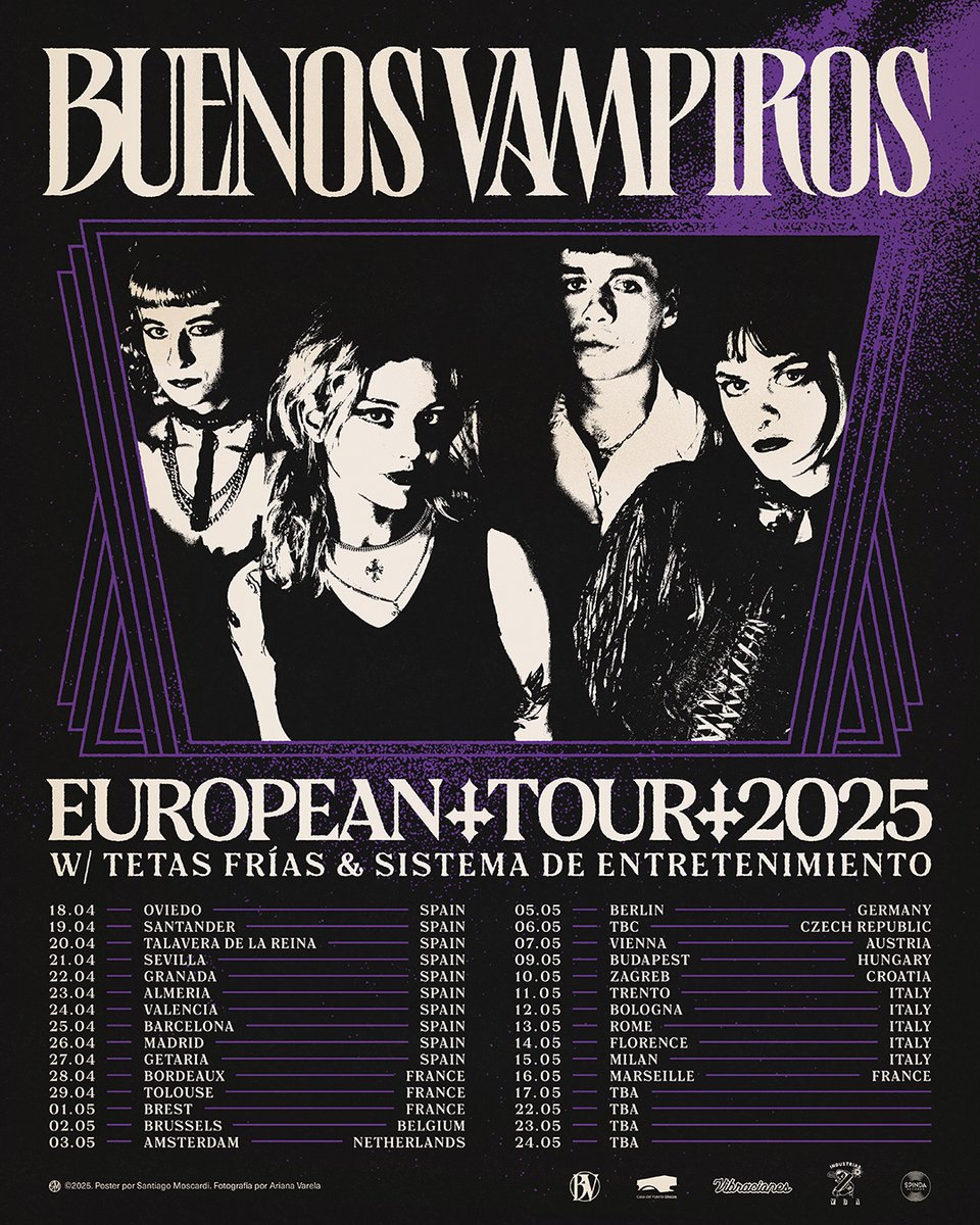 @buenosvampiros EUROPEAN TOUR 2025  🦇 💜 🇪🇺 Nuestros queridos Vampis cruzan el charco para visitar por 1ra vez  el viejo continente en un tour ALUCINANTE  <a href="/casadelpuente/">Casa del Puente Discos</a> <a href="/Spinda_Records/">Spinda Records</a> <a href="/industriasmda/">MDA</a> @vibracionesagencia #LosVampis #EntreSombras #Europa
