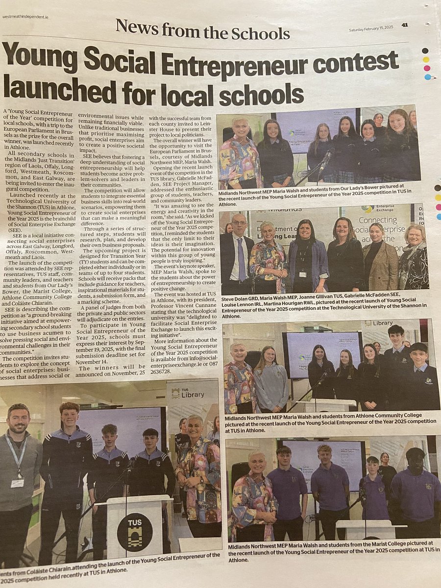 SocEnterprExch's tweet photo. Tks @westmeathindo &amp; @RoscommonHerald for coverage of  Young Social Entrepreneur of the Yr competition launch.
@pobal @TUS_ie @DeptRCD @Dept_ECC @galwayruraldev @irishrurallink @RWN_Roscommon 
@OLBAthlone @ccathlone @CChiarain @MaristAthlone 
@MariaWalshEU 
We’ll keep you posted! https://t.co/eiVeKX19ay