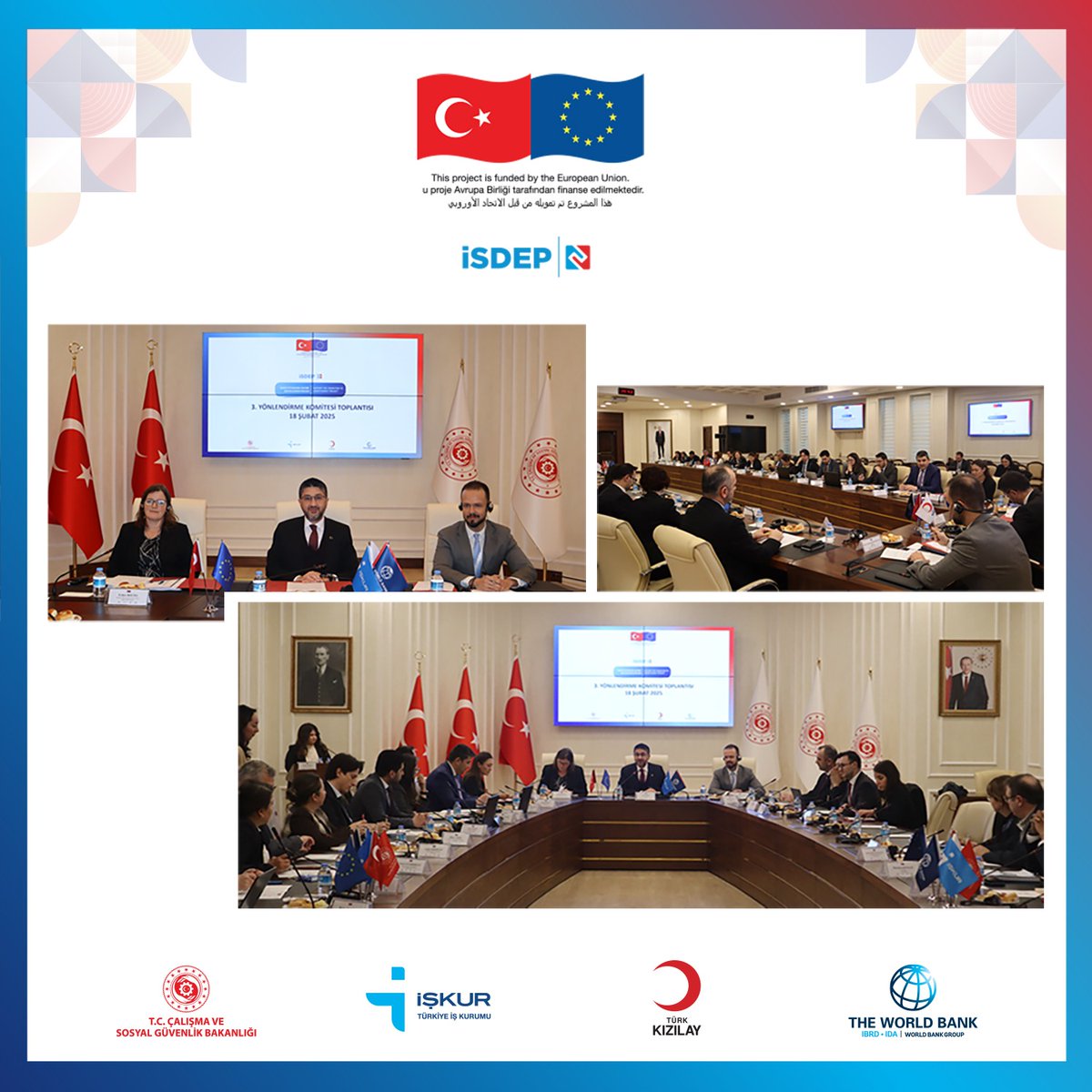 📌<a href="/WorldBank/">World Bank</a> @eudelegationtur iş birliği ile <a href="/csgb_uigm/">Uluslararası İşgücü Genel Müdürlüğü</a> koordinasyonunda <a href="/TurkiyeIsKurumu/">İŞKUR</a>
ve <a href="/Kizilay/">Türk Kızılay</a> ortaklığında yürütülen İşgücü Piyasasına Geçişin Desteklenmesi Projesi'nin 3. Yönlendirme Komitesi Toplantısı 18.02.2025 tarihinde gerçekleştirilmiştir. #isdep2 #csgb #uigm