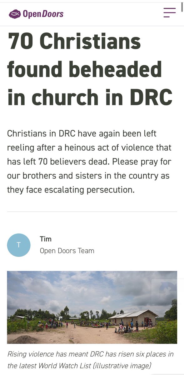 70 Christians have been found beheaded in a church in the Democratic Republic of Congo (DRC).

May light perpetual shine upon them. 🙏 

Why is the legacy media not covering this?!

Mohammedans continue to martyr Christians in the Congo and the West is silent…