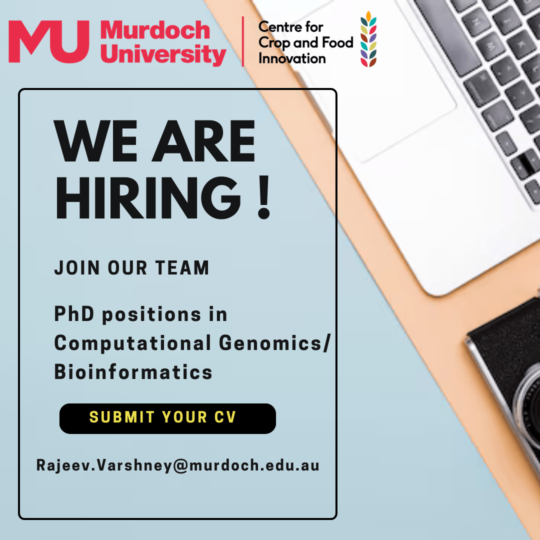 Murdoch's Centre for Crop & Food Innovation & SABC (@mu_ccfi_biotech) on Twitter photo PhD Opportunity Alert!
We have TWO fully funded PhD positions at <a href="/MurdochUni/">Murdoch University</a> <a href="/MU_CCFI_Biotech/">Murdoch's Centre for Crop & Food Innovation & SABC</a> Genomics, Pre-Breeding & Bioinformatics group! 🌱🔬
We're looking for students with bioinformatics, computational biology or relevant discipline expertise with demonstrable research PhD Opportunity Alert!
We have TWO fully funded PhD positions at <a href="/MurdochUni/">Murdoch University</a> <a href="/MU_CCFI_Biotech/">Murdoch's Centre for Crop & Food Innovation & SABC</a> Genomics, Pre-Breeding & Bioinformatics group! 🌱🔬
We're looking for students with bioinformatics, computational biology or relevant discipline expertise with demonstrable research