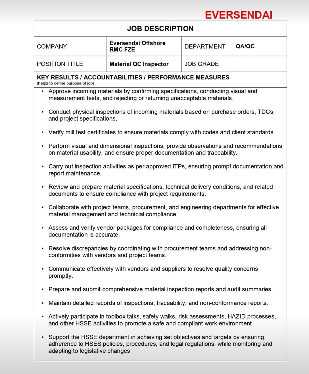 Mohandes_pon's tweet image. #JobVacancy_Alert
#uaejobs
#ConstructionJobs
#QC
#fabrication
#eversendai

Eversendai is looking for &quot;Material QC Inspector&quot; to work in their offshore facility at Ras Al Khaimah, UAE.

mail to:
recruitment.dubai@eversendai.com
 or 
dakshan.sanaka@eversendai.com