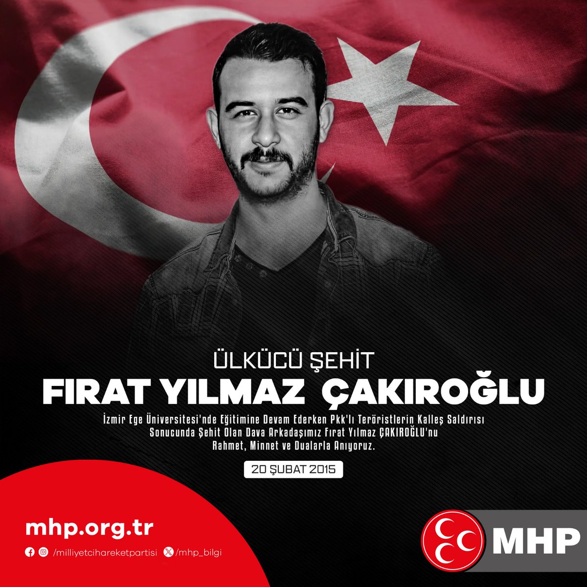 İzmir Ege Üniversitesi'nde eğitimine devam ederken Pkk'lı teröristlerin kalleş saldırısı sonucunda Şehit olan dava arkadaşımız #FıratYılmazÇakıroğlu'nu rahmet, minnet ve dualarla anıyoruz.