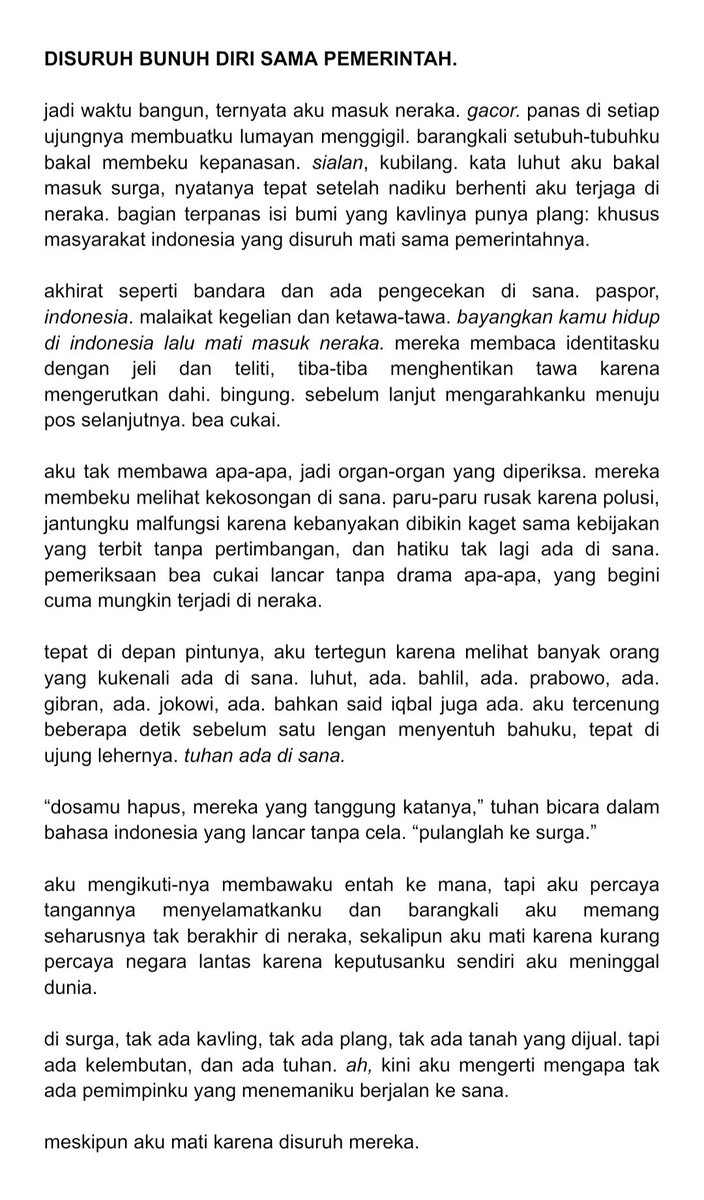 dustclavier's tweet image. bayangkan kamu hidup di indonesia lalu mati masuk neraka. #IndonesiaGelap