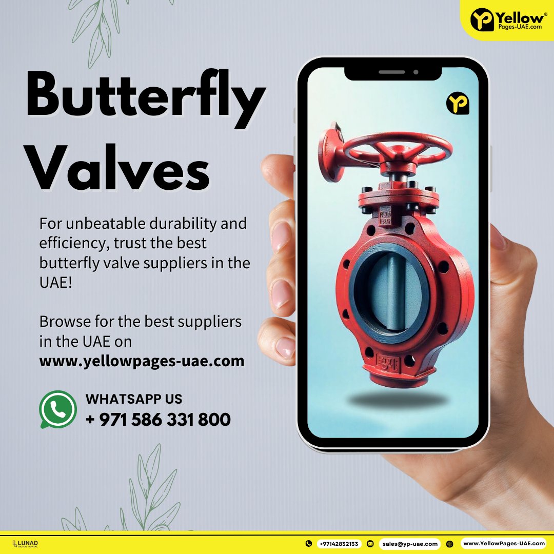 YellowPages_LMC's tweet image. 🔎 Explore now: yellowpages-uae.com/uae/butterfly-…
.
#butterflyvalves #valves #flowcontrol #industrialvalves #yellowpagesuae #uae #industrialsupplies #uae #dubai #abudhabi