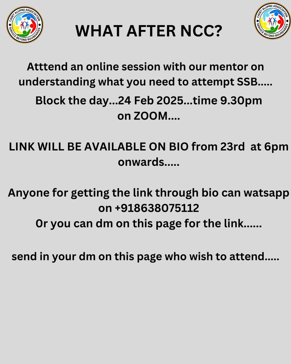 We shall share the zoom link on 23rd evening....#ssbpreparation #ncc #nccspclentry