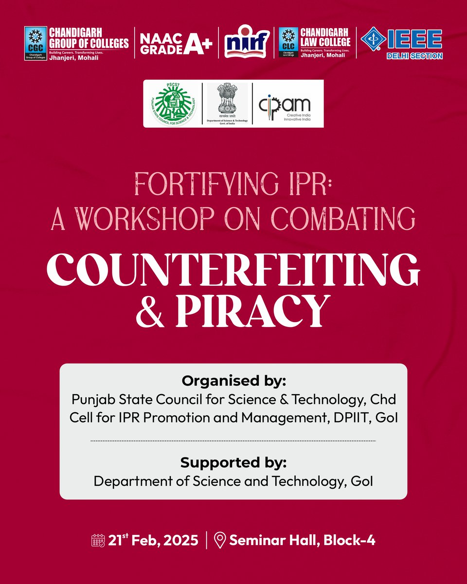 Safeguard Ideas, Secure Futures! 

In a world where innovation drives progress, protecting intellectual property is more crucial than ever.Fortifying IPR: A Workshop on Combating Counterfeiting and Piracy is your gateway to understanding the legal shields against idea theft,