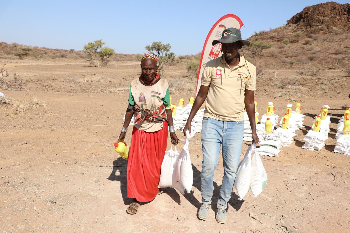 With support from Caritas Germany, PACIDA distributed food to residents of Kambinye 1 and Kambinye 2 in Kargi Ward, Laisamis sub-county, Marsabit County. This was under the GFFO Project that is supported by Caritas Germany through German Humanitarian Assistance.