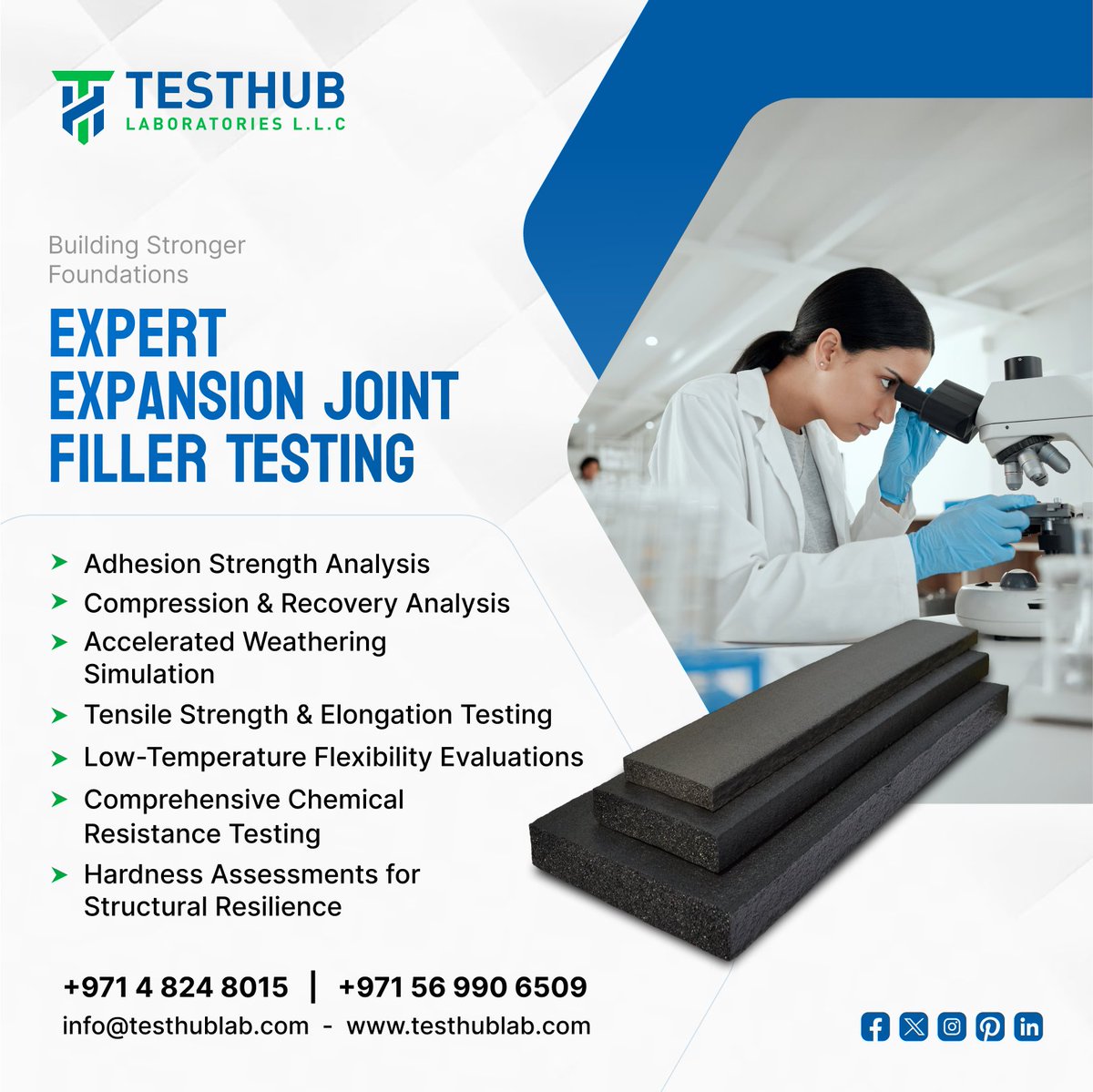 TesthubLab's tweet image. 🏗️ Building Stronger Foundations with Expert Expansion Joint Filler Testing! 🔬

📱: +971 4 824 8015, +971 56 990 6509

#StructuralIntegrity #ExpansionJointTesting #DurabilityMatters #StrongerFoundations #ExpertTesting
