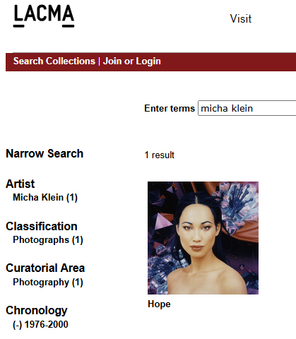 <a href="/beeple/">beeple</a> Congratulations Beeple! This piece of mine is actually one of the earlier digital art works in the LACMA collection. It was aquired around 1998. It's in their photography collection, but it is actually one of the first computer generated virtual characters, from my Artificial