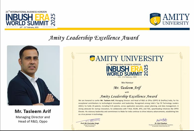 Honored to receive the Leadership Excellence Award!

This recognition is a testament to the dedication and innovation of our team at <a href="/oppo/">OPPO</a> India R&amp;D. A heartfelt thanks to Amity University for this honor.

#LeadershipExcellence #Innovation #Technology #Teamwork