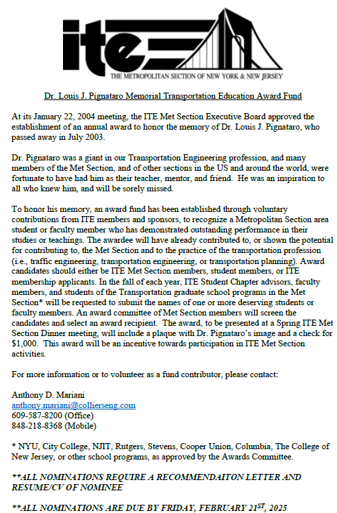 dcorreab's tweet photo. The @ITEMetSection announced the Dr. Louis J. Pignataro Memorial Transportation Education Award! https://t.co/eJt0aqzWTT