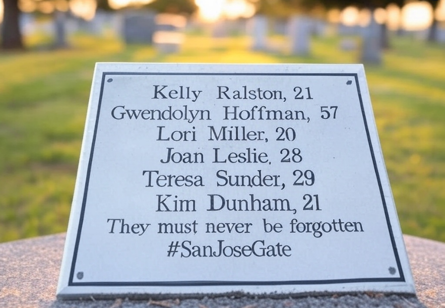 N_S_F_B_W's tweet image. Kelly Ralston, Gwendolyn Hoffman, Lori Miller, Joan Leslie, Teresa Sunder, Kim Dunham—NEVER FORGOTTEN! Their families deserve CLOSURE, the truth must be uncovered, and #SanJoseGate must be exposed. A REAL investigation is needed! 🕊️ #HonorTheirMemory #ExposeTheLies