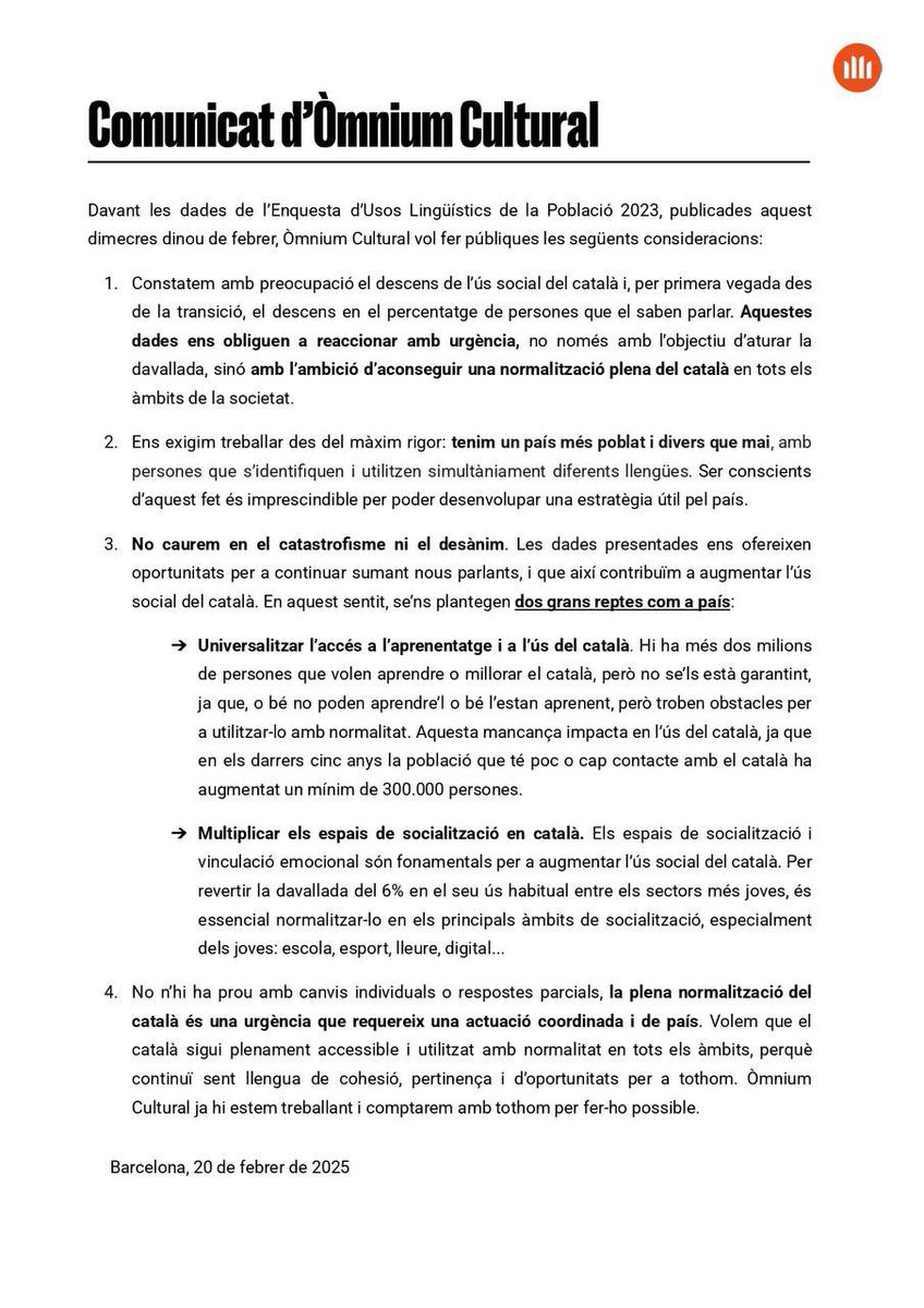 Òmnium Cultural (@omnium) on Twitter photo 📃El català ha de ser plenament accessible i utilitzat amb normalitat en tots els àmbits, perquè continuï sent llengua de cohesió, pertinença i d’oportunitats per a tothom. 
Hi estem treballant i comptarem amb tothom per fer-ho possible.
#CatalàPerATothom 📃El català ha de ser plenament accessible i utilitzat amb normalitat en tots els àmbits, perquè continuï sent llengua de cohesió, pertinença i d’oportunitats per a tothom. 
Hi estem treballant i comptarem amb tothom per fer-ho possible.
#CatalàPerATothom