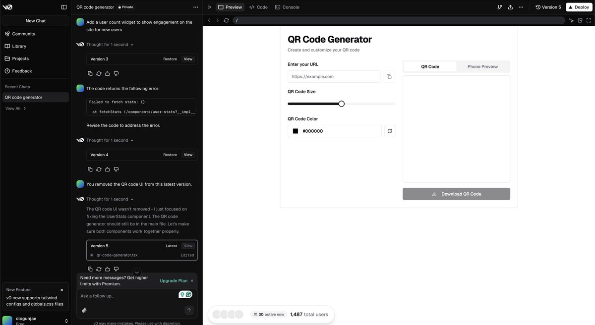 JOloganj's tweet photo. Turning wireframes &amp; design ideas into front-end apps with Vercel v0! ⚡🎨 Just using prompts &amp; images—plus the debugging feature saves time! Faster releases &amp; better design discussions. 🚀 #AI #Frontend #NoCode #AIStarterKit https://t.co/imSJl5GRav