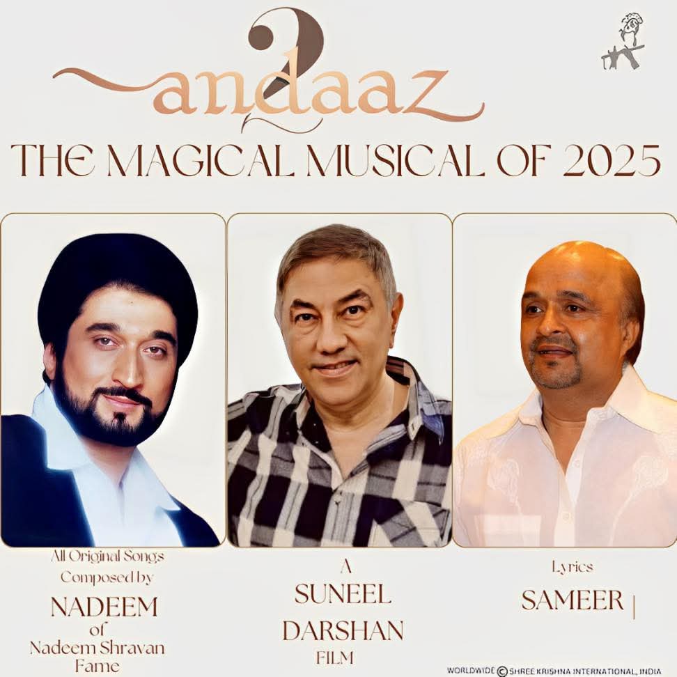ski__official's tweet photo. The SKI Team behind 2003's Smash-Hit Musical ANDAAZ, Suneel Darshan, Nadeem (of Nadeem Shravan fame) &amp; Sameer return in 2025 with yet another Musical Milestone ANDAAZ 2 introducing Aayush Kumar, Aakasiha &amp; Natasha Fernandez in a movie that'll steal your hearts this Summer. https://t.co/bznAD29nrF