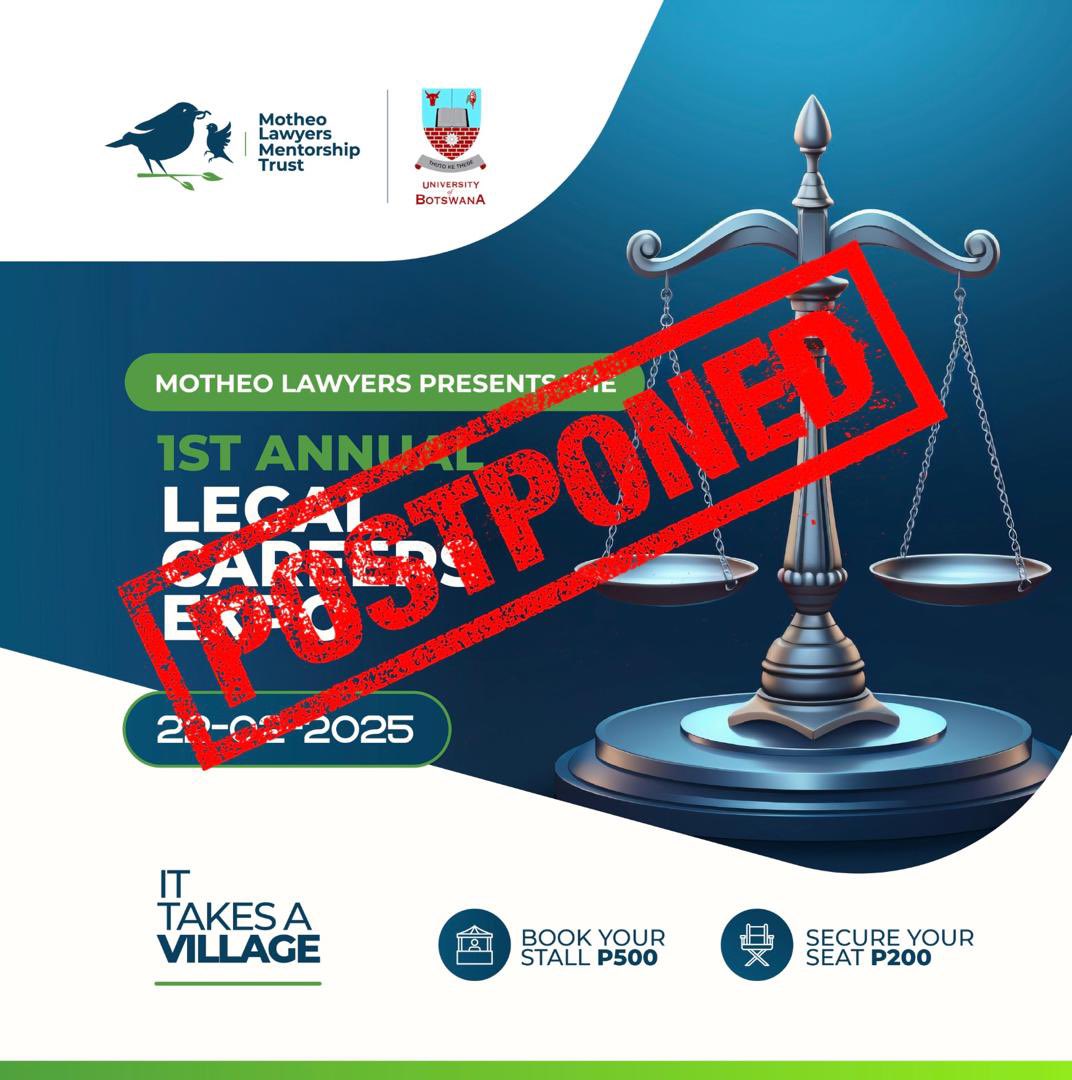 MotheoMentors's tweet photo. POSTPONEMENT NOTICE

We regret to inform you that the Motheo Mentorship Legal Careers Expo, has been postponed on account of the ongoing rains and flooding. A new date will be announced soon.

We encourage everyone to take the necessary precautions to stay safe during this period https://t.co/b9oNbxFltS