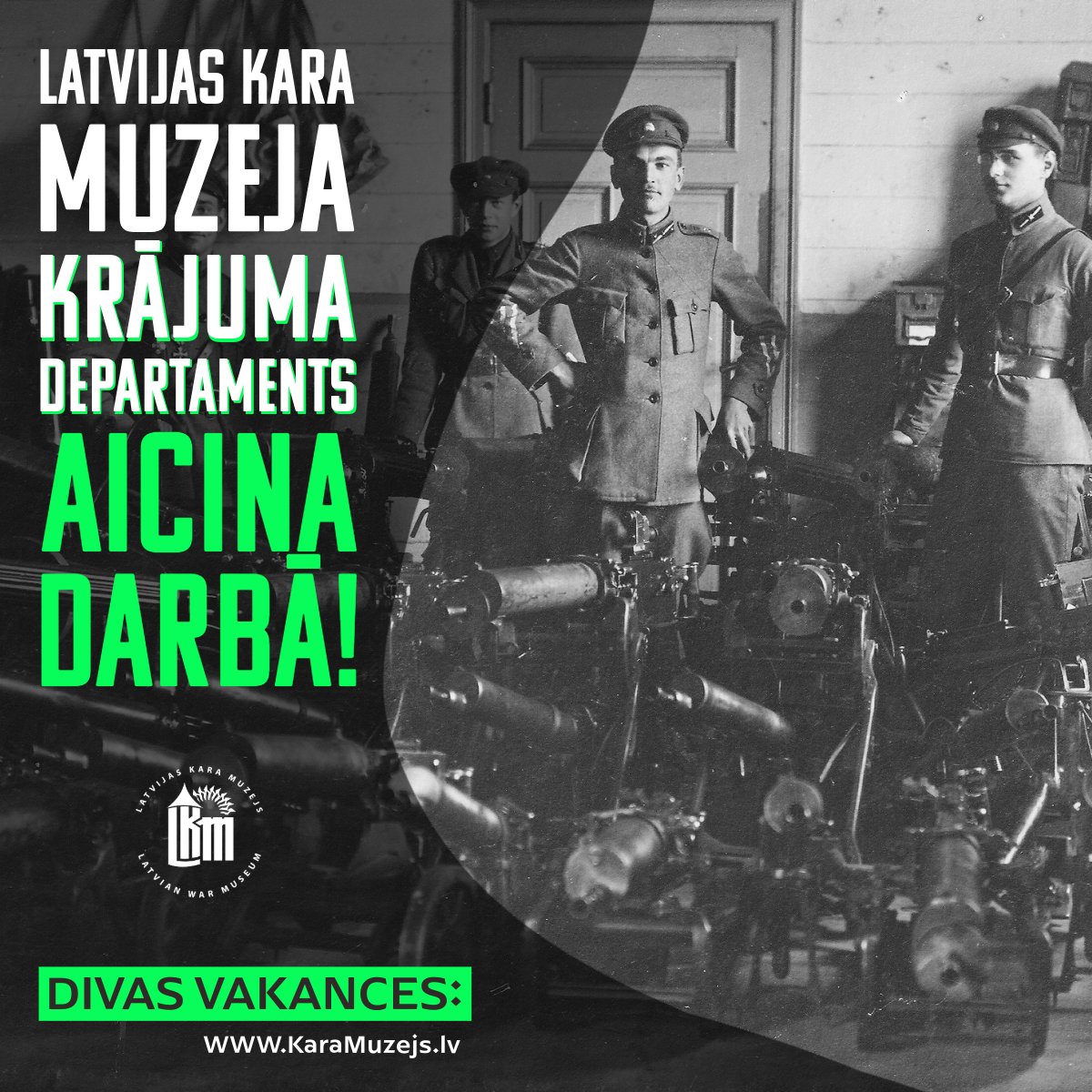 Pulvertornis's tweet image. Uzmanību! Latvijas Kara muzejs izsludina pieteikšanos Krājuma uzskaites nodaļas un Krājuma glabāšanas nodaļas vadītāju amatiem...

Nebaidies - piesakies!

Vairāk informācijas: karamuzejs.lv/lkm/latvijas-k…

***
#teirdarbs #vakance #hiring #darbs #muzejs #meklējamkolēģi #karjera