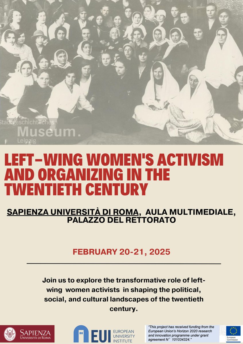 Left-wing Women's Activism and Organising in the 20th Century kicks off today &amp; tomorrow at Sapienza University!

With 30+ presenters covering feminist, labor, anti-colonial &amp; socialist movements, we’re set for two days of powerful discussions.
Join us l1nk.dev/dXLub