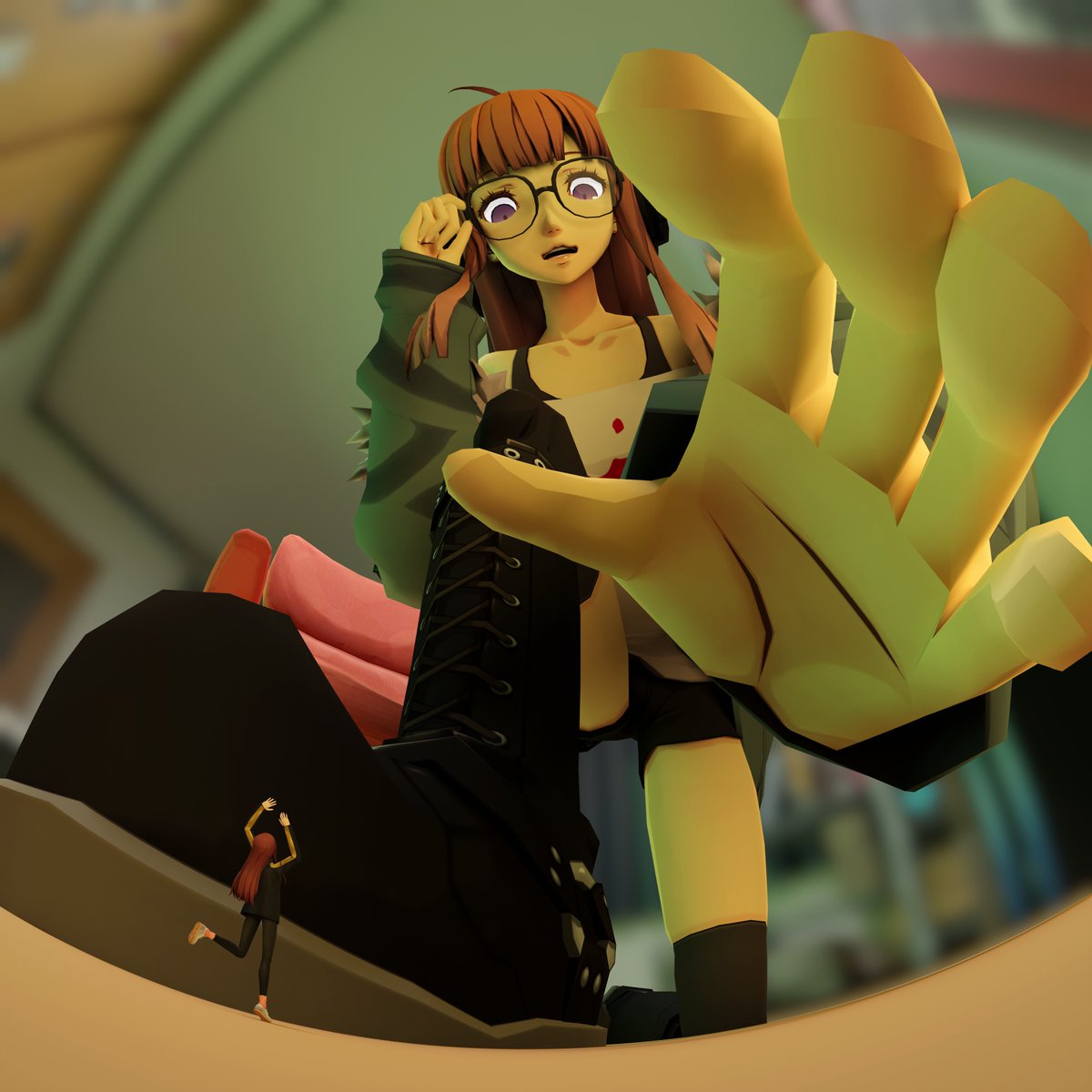 890isasickfreak's tweet photo. ~Attack of the *5'0 Geek~ 
Futaba had a pretty good birthday yesterday although she spent it wondering... 

"Where's Sumi at..."

Moping about in her room she just so happened to spot a lil Something moving on the floor...

That looks Familiar...

#giantess #Sizetwitter #巨大娘 https://t.co/pVj4drAek7