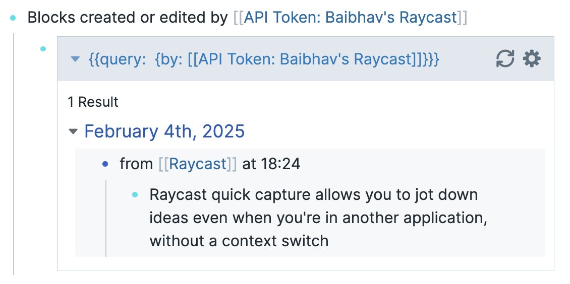 A small query ability boost 🪄

1. API tokens now have their own display name pages

So now you can now query for blocks/pages created/edited by tokens

For example, if you're using our Raycast extension: